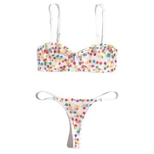 NWT Multicolored Polka Dot Sheer Mesh Underwire Lingerie Set